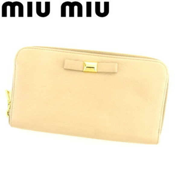 Miu Miu long Wallet ribbon motif pink beige leather - Picture 1 of 6